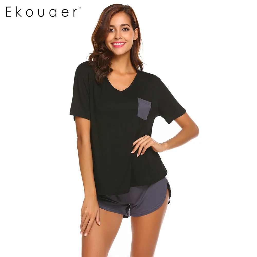 Женская пижама Ekouaer Хлопковая с коротким рукавом на весну и лето|cotton nightwear|cami setstank