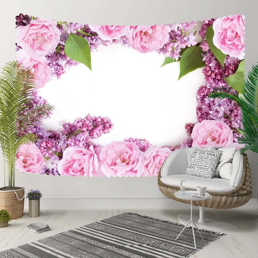 

Else Pink Roses Purple Flowers Floral Frame Nature 3D Print Decorative Hippi Bohemian Wall Hanging Landscape Tapestry Wall Art
