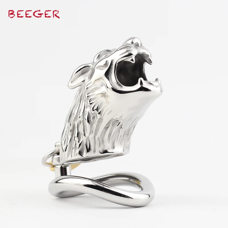 

BEEGER Tiger head modeling Male Chastity Devices Belt Stainless Steel Penis Lock Restraint Cock Cage Sex Toys for Men