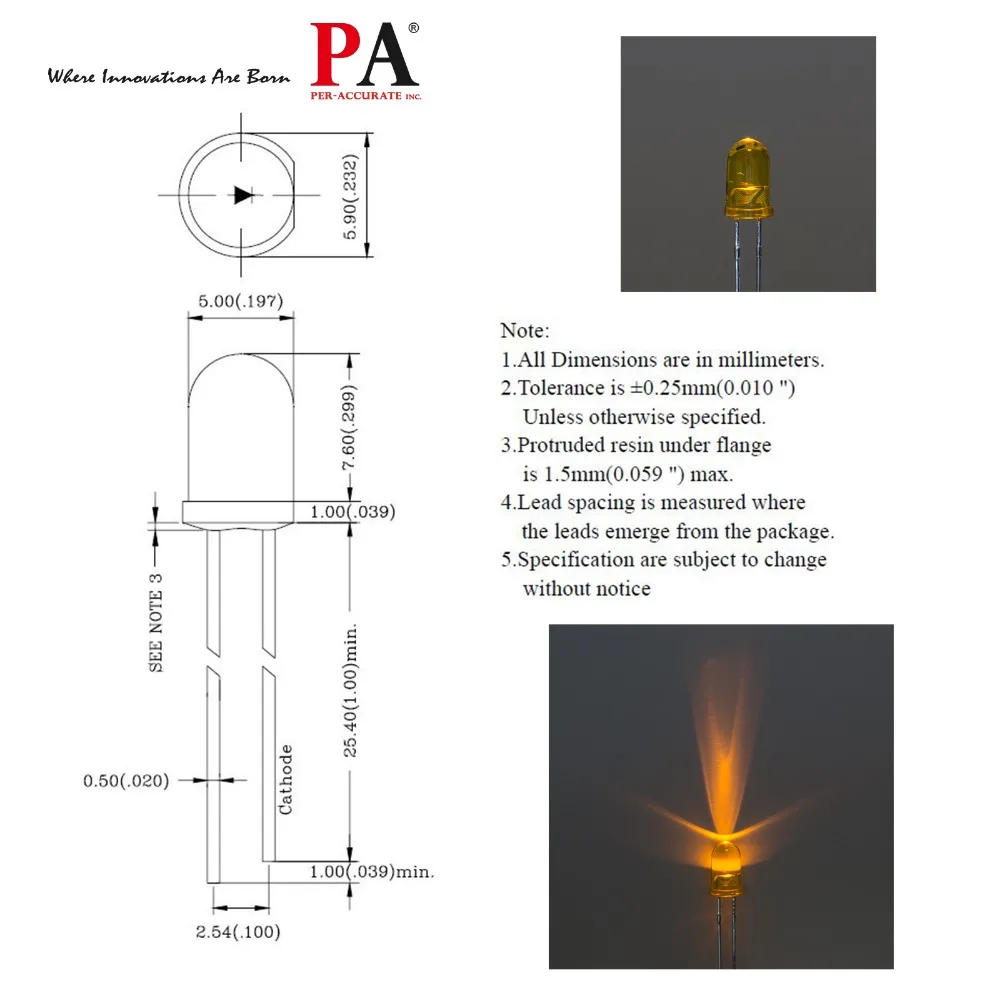 PA LED 100 шт. x 5 0 мм круглые диоды с диодами Светодиодная лампа желтый 150MCD|Аксессуары