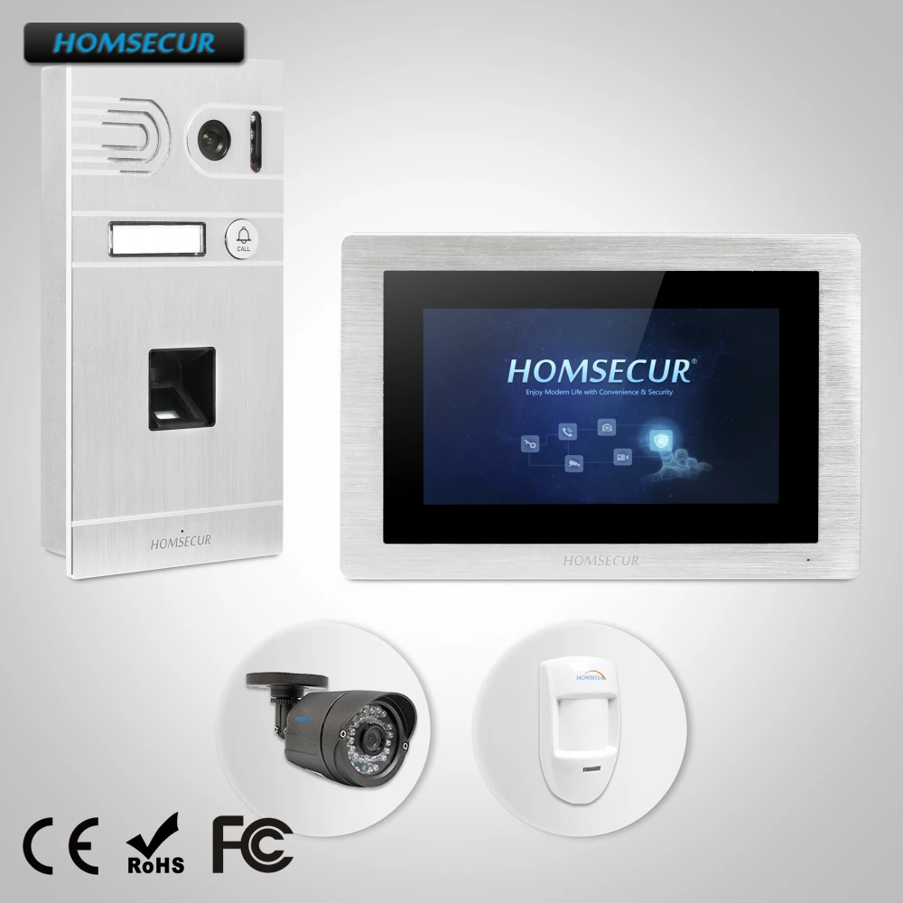 HOMSECUR DIY 7 &quotпроводной видео и аудио умный дверной звонок сканер отпечатков