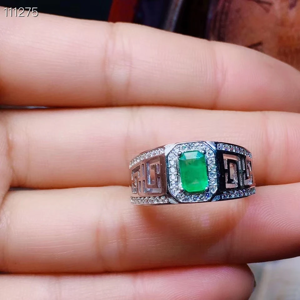 KJJEAXCMY boutique jewelry 925 Silver-inlaid Natural Gem Emerald Girl Ring Support Detection | Украшения и аксессуары