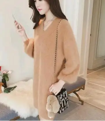 brown Luxury clothes Sweaters fashion women korean style Dress knitting for womens warm sweaters Shaggy coat Knitted pullover B3963 - Color: brown