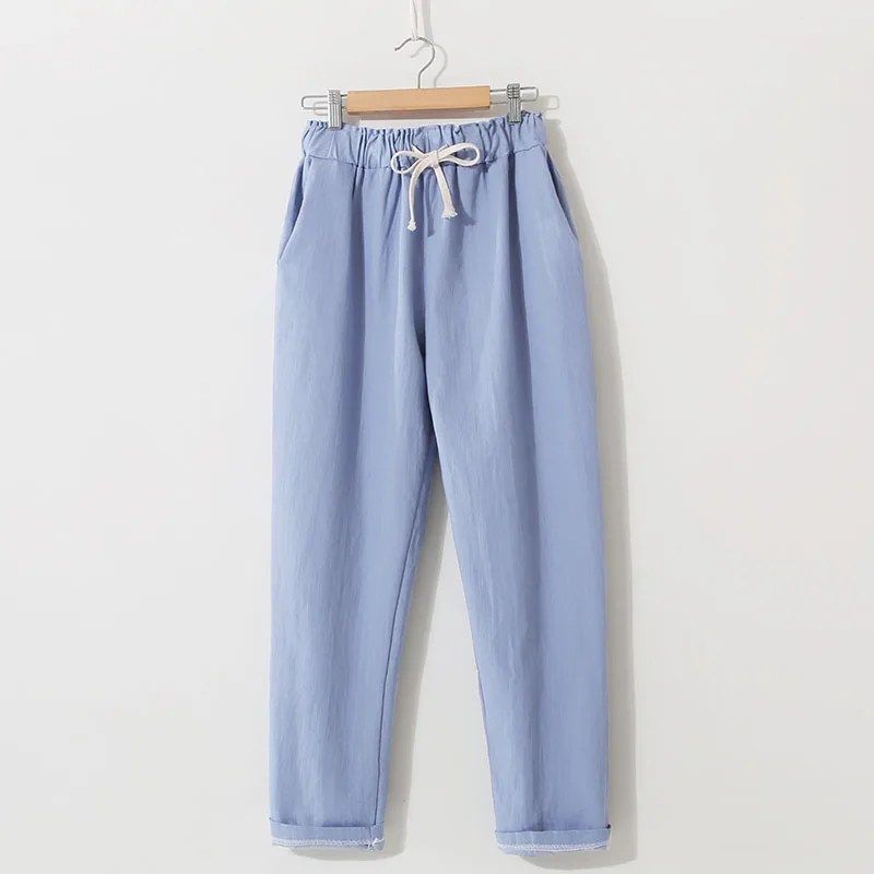 Obrix Loose Light Cotton Casual Style Female Pants Streetwear Sporty Regular Drawstring Elastic Waist Trousers For Everyday Wear