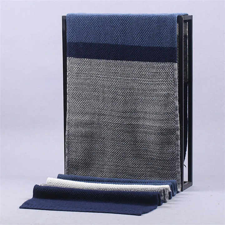2 navy gray ZFQHJJ Корейский мужской акриловый вязаный шарф для женщин и мужчин унисекс осень зима теплые шарфы подходят для влюбленных длинный большой вязаный шарф Обертывания - Цвет: 2 navy gray