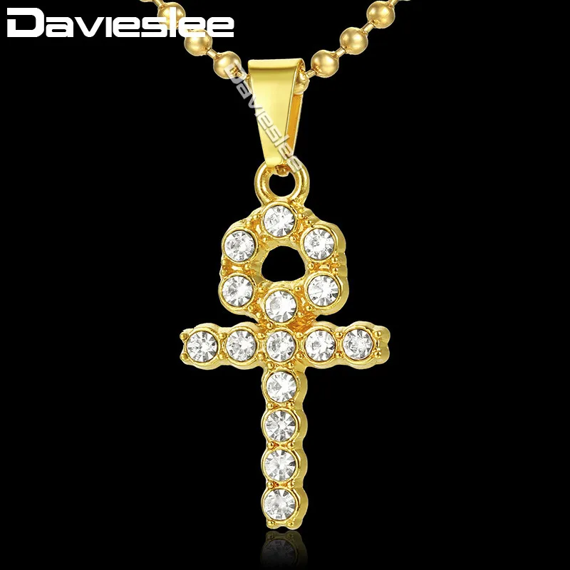Davieslee Iced Out Ankh Key Cross подвеска ожерелье Женская цепочка проложенная стразами