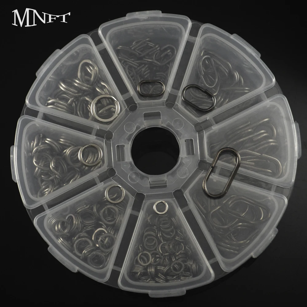 

MNFT 240Pcs Round & Oval Mixed Size Double Split Rings High Strength Heavy Duty Stainless Steel Fishing Split Ring Kit With Box