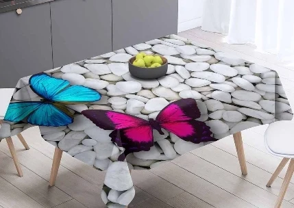 3d скатерть с бабочками камнями цветами и листьями моющаяся Пылезащитная плотная