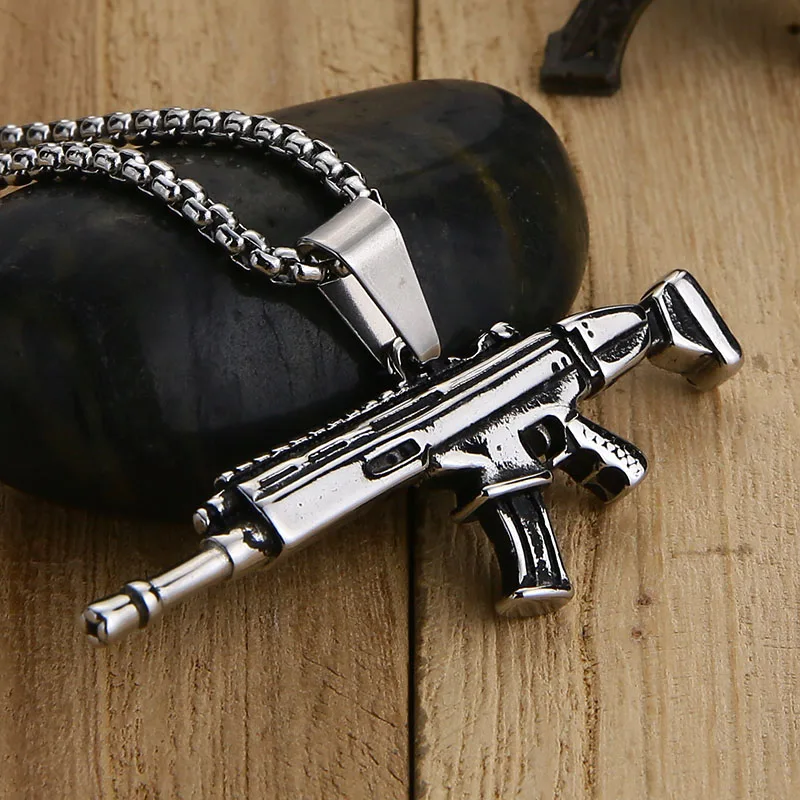 Valily Men Jewelry AK47 Gun Male Necklace Pendant With Gold Color Stainless Steel Chain Military Joias Hippie | Украшения и