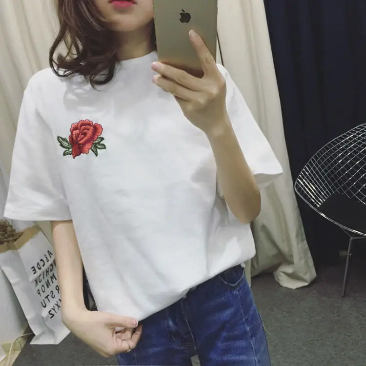 CPI/модные летние футболки для девочек черного и белого цвета с принтом розы