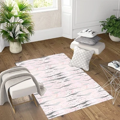 

Else Pink Gray Vintage Lines Geometric 3d Pattern Print Non Slip Microfiber Living Room Decorative Modern Washable Area Rug Mat