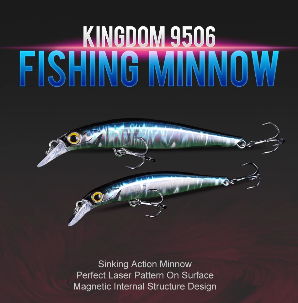 KINGDOM, новинка, рыболовные приманки, 6 шт./лот, 80 мм, 9 г, 105 мм, 18,6 г, тонущие джеркбейты, воблеры, высокое качество, жесткие приманки на пескаря, модель 9506