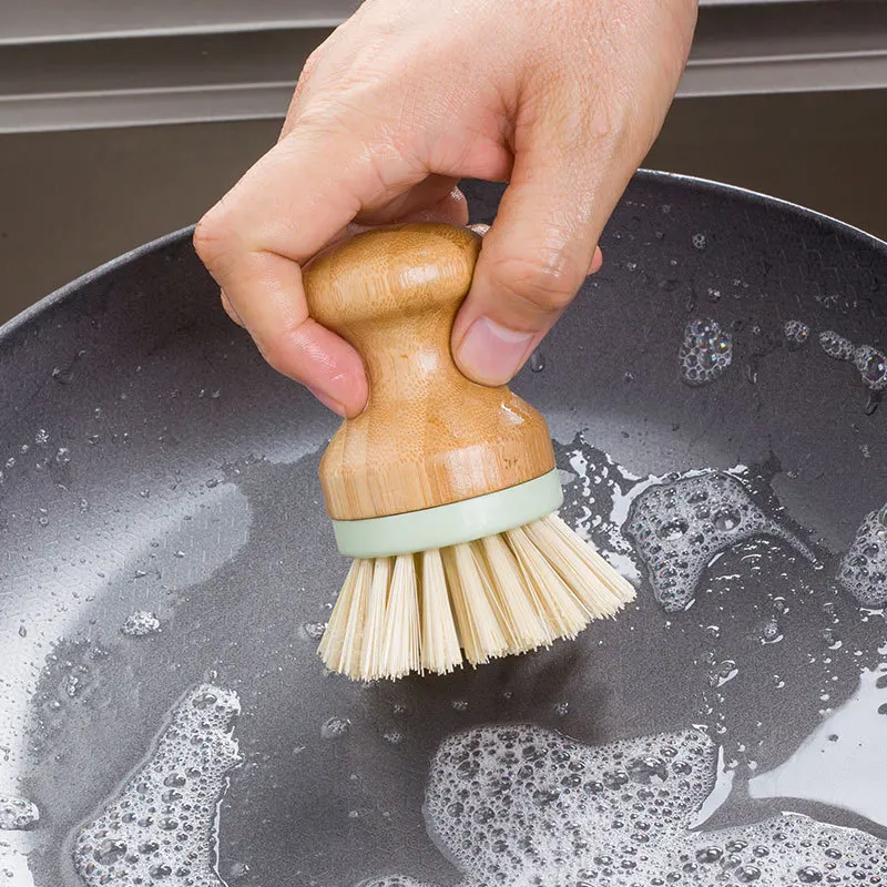 Cleaning Bowl with Bamboo Handle Palm Brush Kitchen Non-stick Skillet Oil Pot Dish 2PCS | Дом и сад
