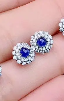 sapphire KJJEAXCMY бутик ювелирных изделий 925 стерлингового серебра инкрустированные натуральный рубин сапфир изумруд женские серьги поддержка обзор роскошный - Цвет камня: sapphire