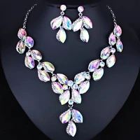 farlena jewelry high quality crystal glass necklace earrings set for bridal wedding shining rhinestone jewelry sets