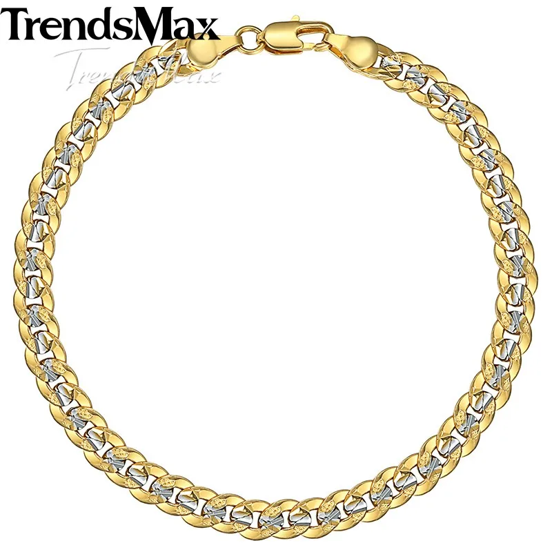 Trendsmax 6 мм 20 см мужской браслет заполненный золотом кубинская цепочка для мужчин