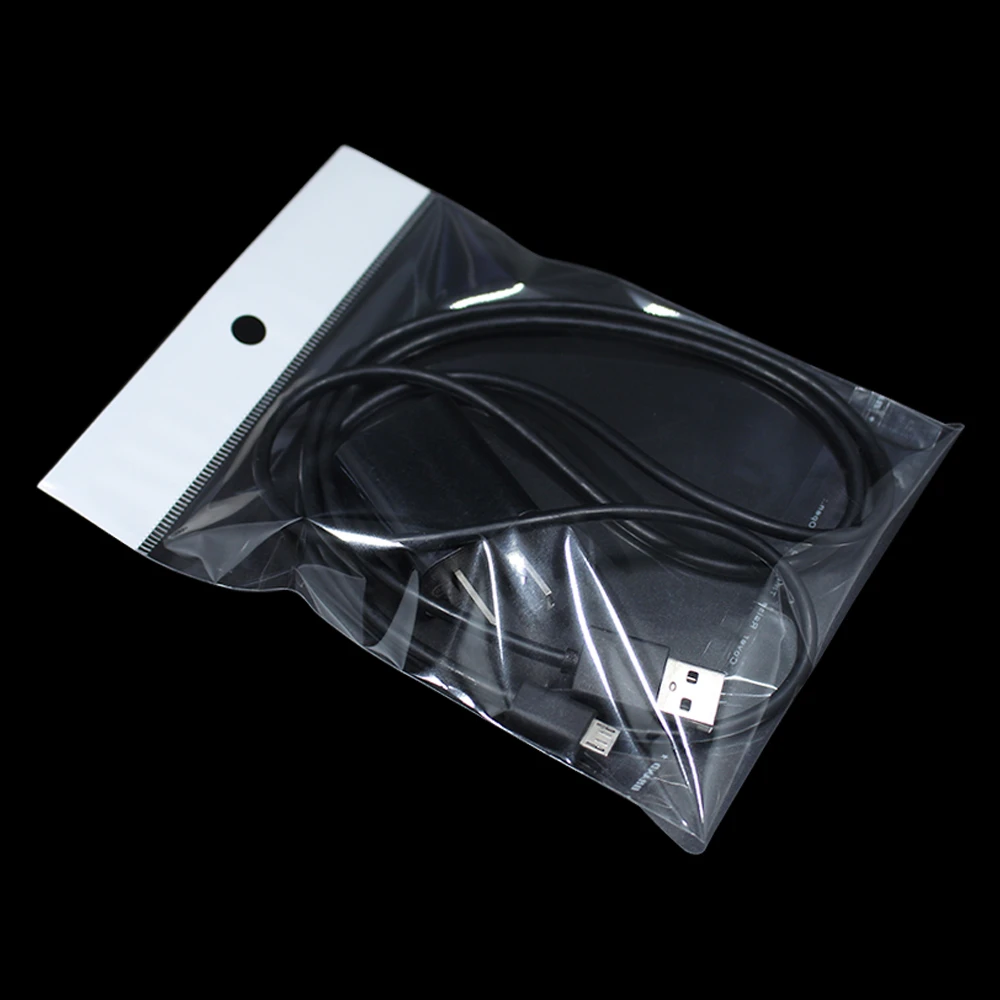 Self Sealable Plastic Bag OPP Poly Pack Adhesive Pouch Clear Packaging Bags With Hang Hole for Jewelry Bracelets Storage 200Pcs | Дом и сад