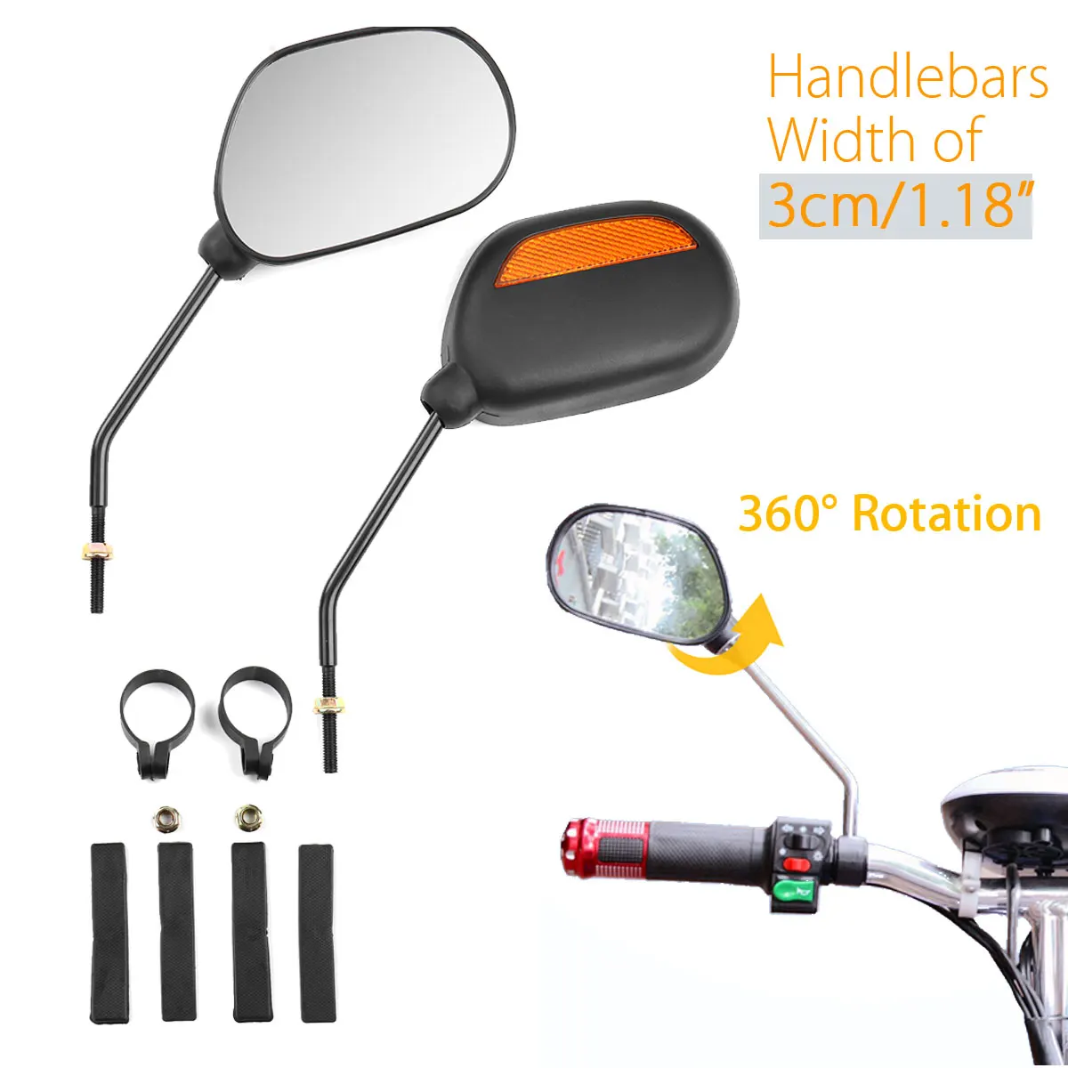 1 пара зеркала на руль велосипеда с отражателями безопасности|handlebar mirror|handlebar bike