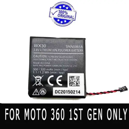 100% Новинка 300 мАч WX30 SNN5951A батарея для Moto 360 (1 го поколения) Смарт часы|Аккумуляторы