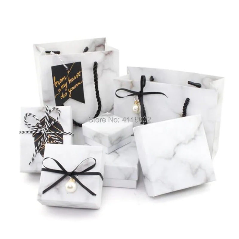 

100pcs 5*5*3cm Fashion Marble Design Paper Jewelry Sets Display Earrings Ring Box Packaging Gift Box With Sponge