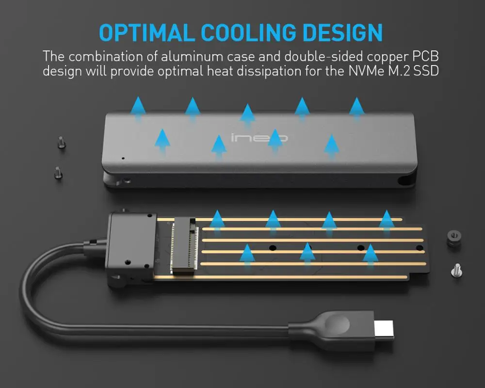 Ineo M.2 NVMe SSD чехол алюминиевый корпус для USB C 3,1 Gen 2 10 Гбит/с type-C-M.2 PCIe NVMe SSD Caddy [C2592]