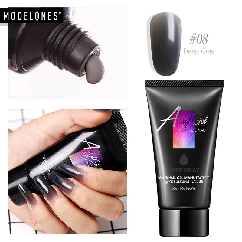 Modelones, 30 г, прозрачный, удлиняющий УФ-гель для ногтей, светодиодный гель для дизайна ногтей, Гель-лак, акриловый, удлиняющий УФ-лак для ногтей, светодиодный гель - Цвет: Deep Gray
