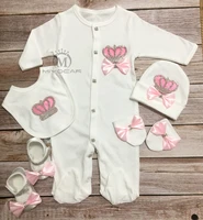 miyocar 0 6m all cotton pink crown rhinestone clothes set one piece bodysuit set unique baby shower gift bling baby cothes s3