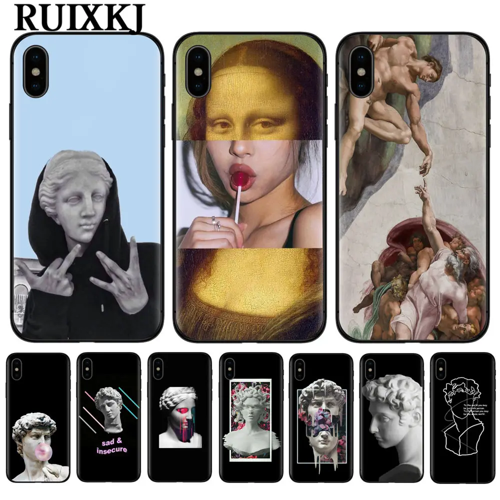 Чехол для iphone X мягкий силиконовый чехол телефона с рисунком Моны Лизы Давида Apple