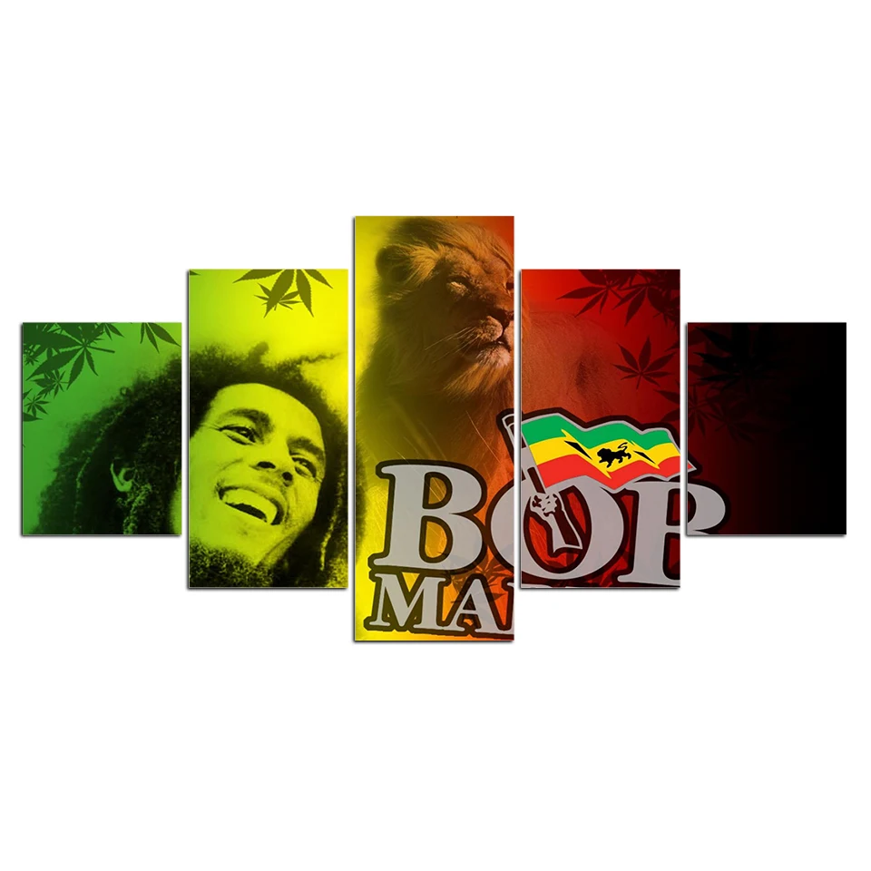 

Decorative Painting 5 Piece HD Printed bob marley with lion Painting Canvas Print Room Decor Poster Picture Canvas Art