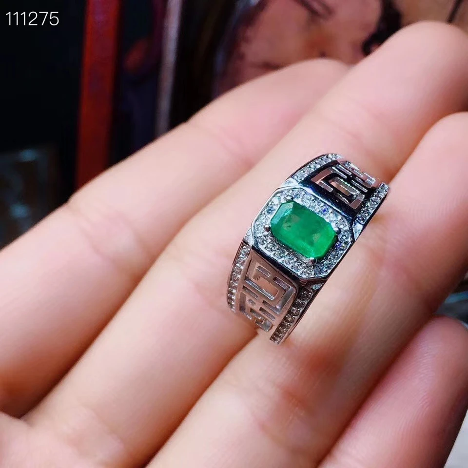KJJEAXCMY boutique jewelry 925 Silver-inlaid Natural Gem Emerald Girl Ring Support Detection | Украшения и аксессуары