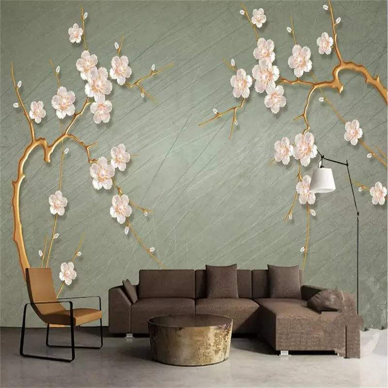 New Chinese Plum Blossom Jewelry Pearl Wall Large-scale High-grade Canvas Factory Wholesale Wallpaper Mural Photo |