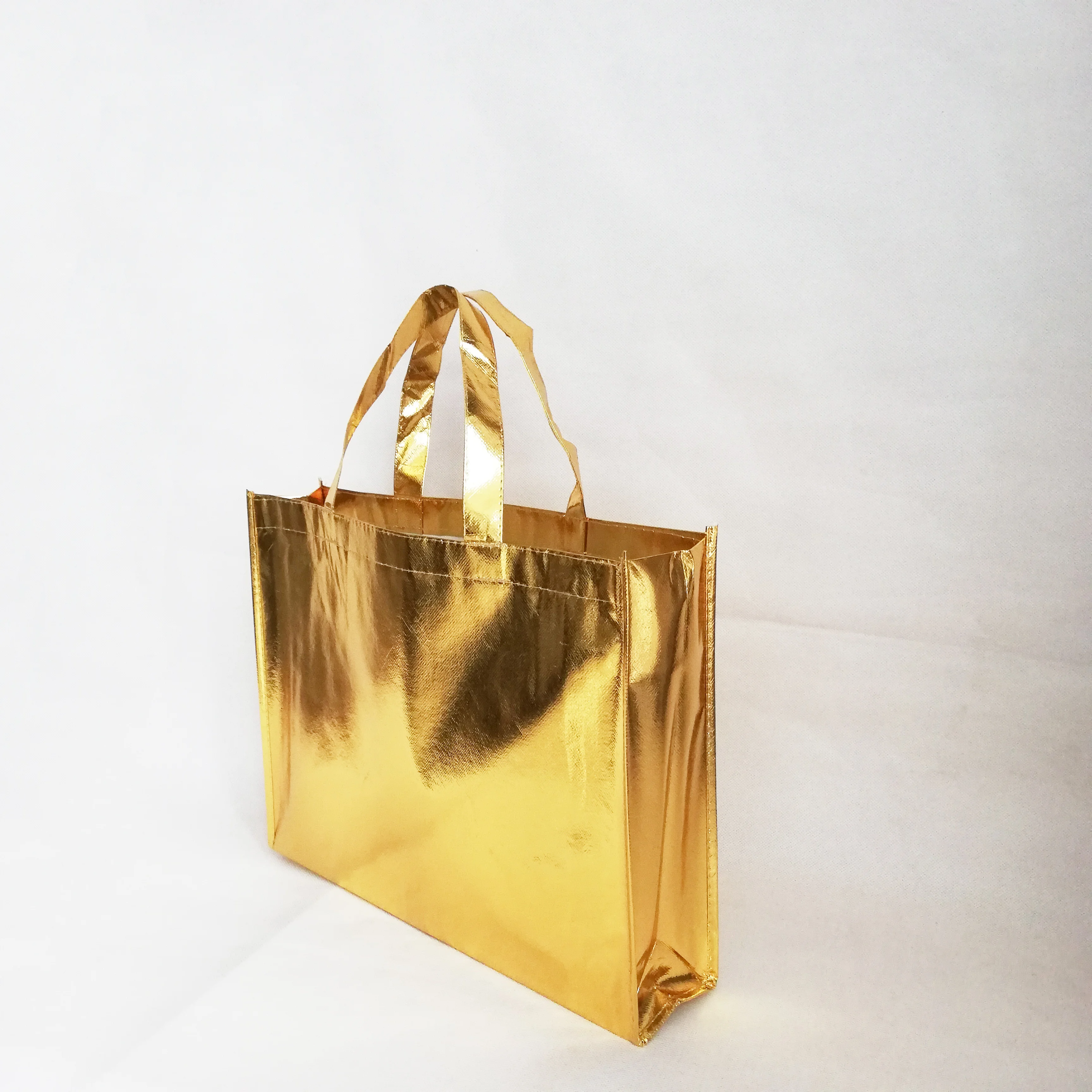 Блестящая Упаковка подарочные сумки обработанные металлическим золотом PP