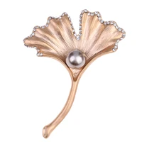 lureme fashion elegant gold tone alloy ginkgo leaf pin brooch broches women hijab accessories br000025