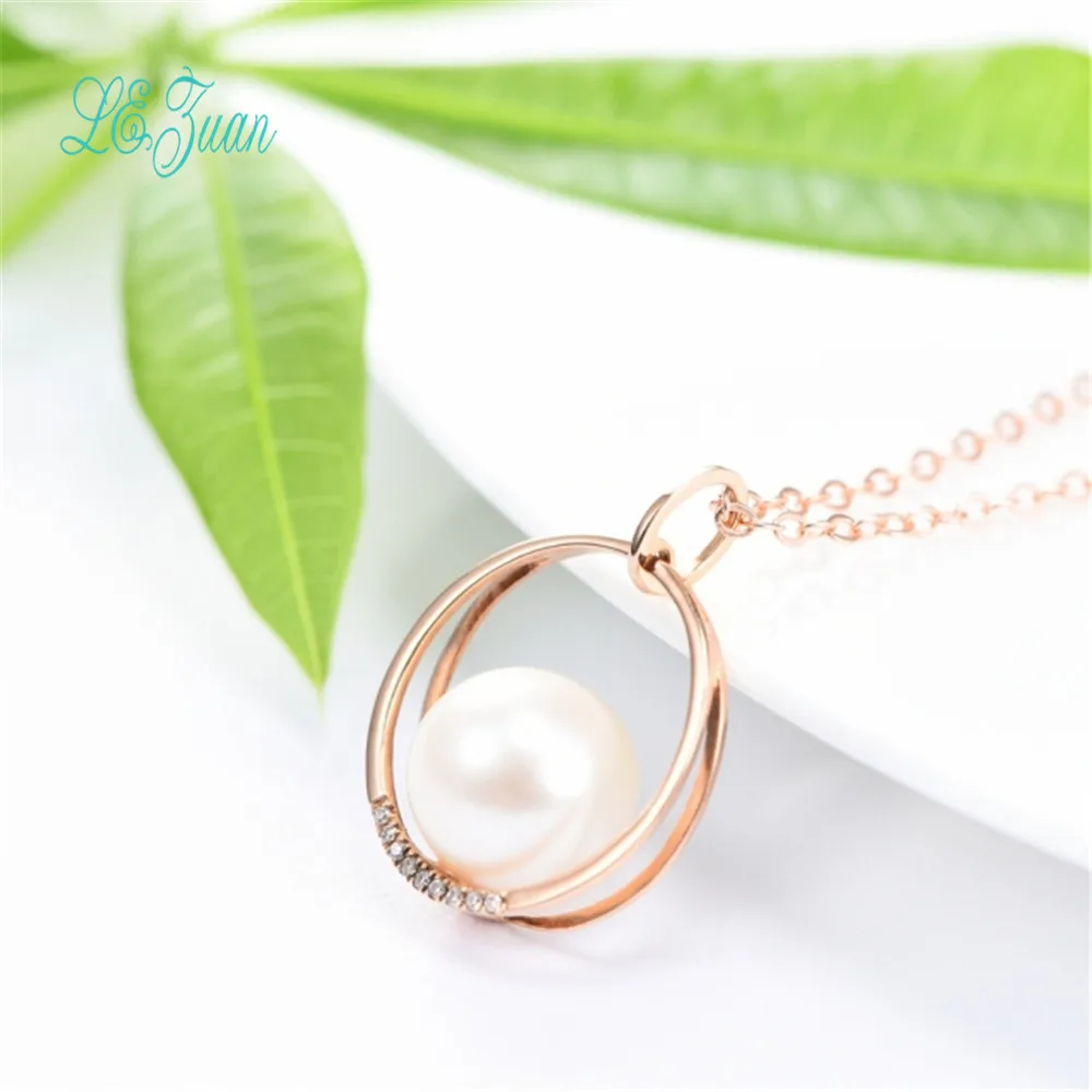 L &amp zuan 18K розовое золото Подвески ожерелье для женщин 0.018CT алмаз натуральный