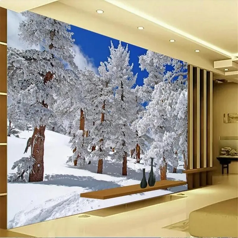 Зимняя снежная сцена 3D ТВ фон стены декоративная картина фотообои фрески