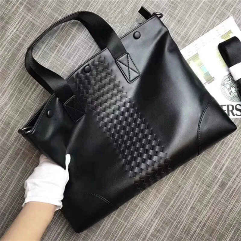 Kaisiludi weaves leather bags handbag  casual soft leather briefcase computer bag single-shoulder bag trend