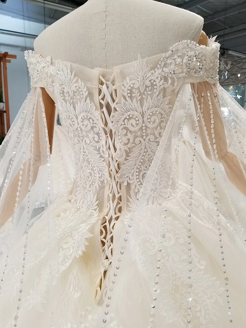 LS017988 кружевное свадебное платье с открытыми плечами и коротким рукавом