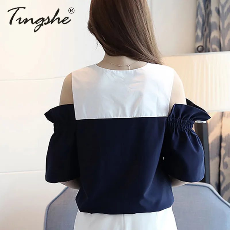 O neck blouse shirt women tops Lantern sleeve bow Patchwork elegant zipper sexy blusas female |