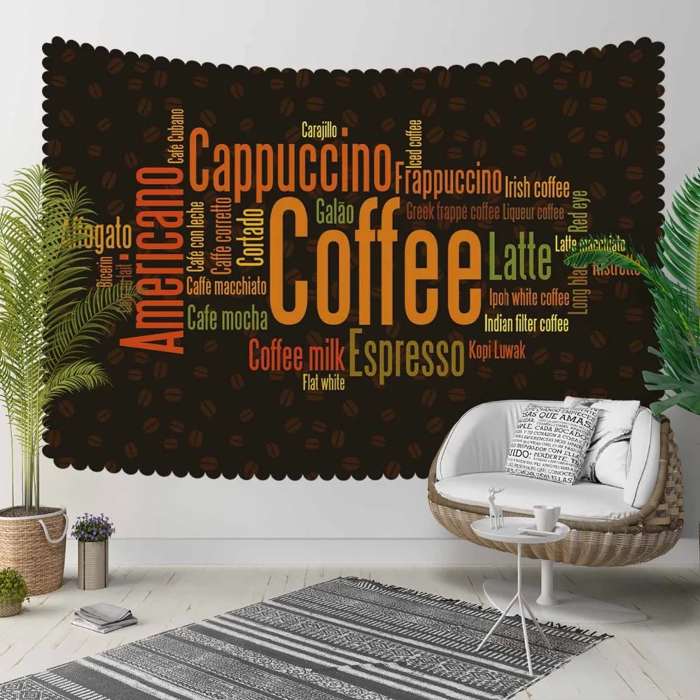 

Else Black Floor Brown Orange Coffee Writen Beans 3D Print Decorative Hippi Bohemian Wall Hanging Landscape Tapestry Wall Art