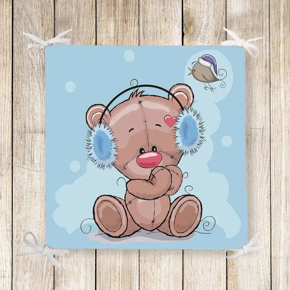 

Else Blue Snow Cute Brown Bear Birds 3d Print Chair Pad Seat Cushion Soft Memory Foam Full Lenght Ties Non Slip Washable Square