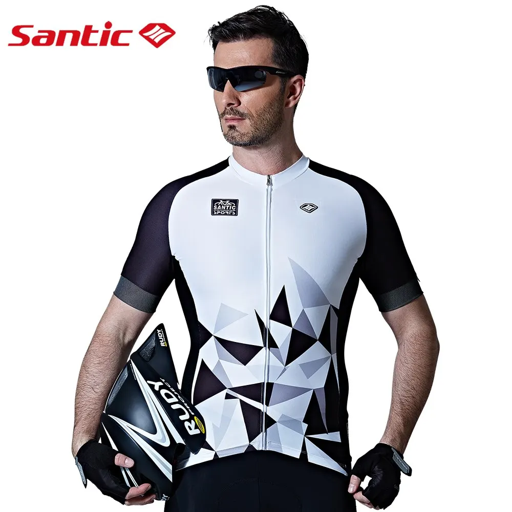Santic Men Cycling Short Jersey Pro Fit High Elastic Fabric Reflective Cuff Road Bike Short Sleeve Cycling Clothings M7C02110