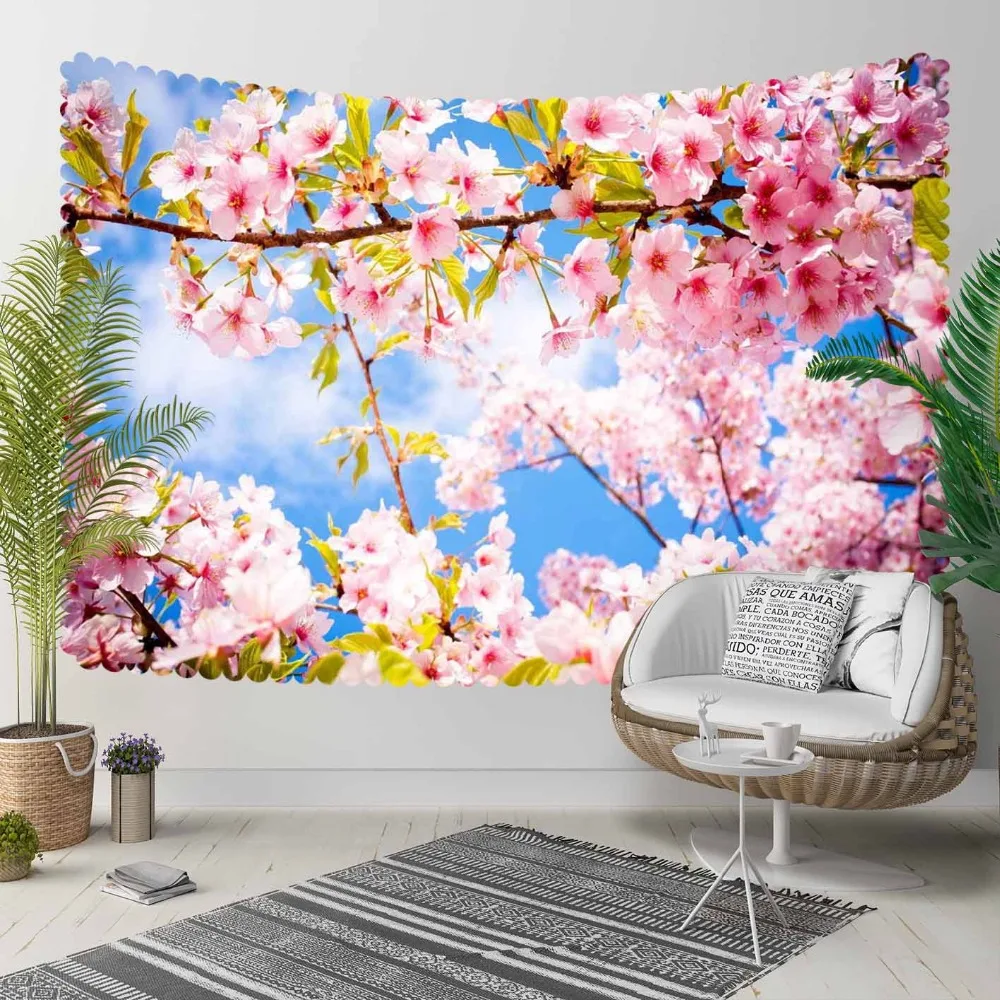 

Else Blue Sky Spring Pink White Flowers Tree Branch 3D Print Decorative Hippi Bohemian Wall Hanging Landscape Tapestry Wall Art