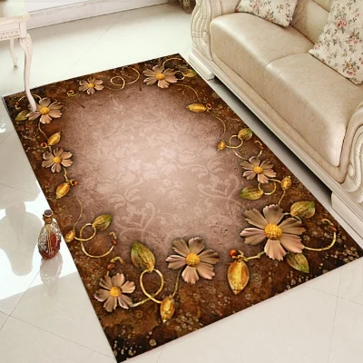 

Else Brown Floor on Golden Yellow Flower Floral 3d Print Non Slip Microfiber Living Room Decorative Modern Washable Area Rug Mat