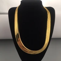 solid 18k yellow gold filled 10mm flat herringbone chain necklace for women men