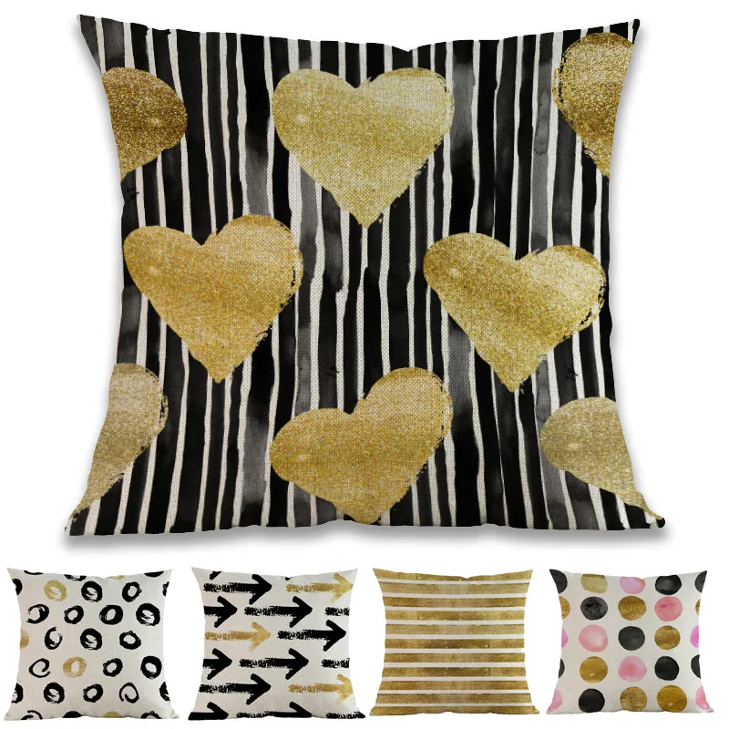 

Creative Golden Love Circle Arrow Geometric Pattern Linen Cotten Pillow Case Home Sofa Chair Decoration Cushion Cover