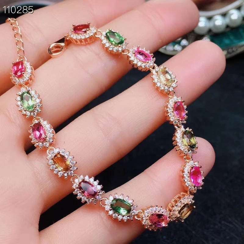 

KJJEAXCMY fine jewelry 925 sterling silver inlaid natural tourmaline gem lady bracelet support detection