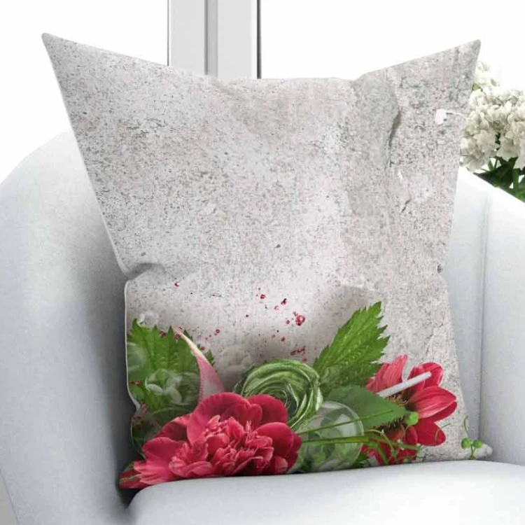 

Else Gray Vintage Wall Red Roses Flowers Green Floral 3D Print Throw Pillow Case Cushion Cover Square Hidden Zipper 45x45cm