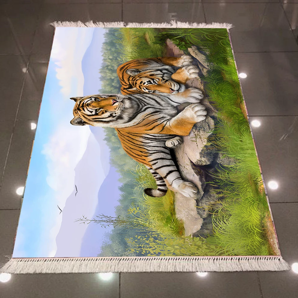 Еще зеленая трава камень Тигры животные цветочный 3d рисунком из микрофибры