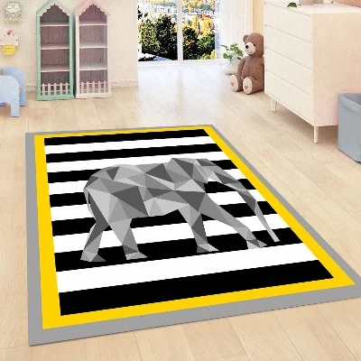 

Else Yellow Black White Lines Gray Elephant Boy Kid Room 3d Print Non Slip Microfiber Children Kids Room Decorative Area Rug Mat