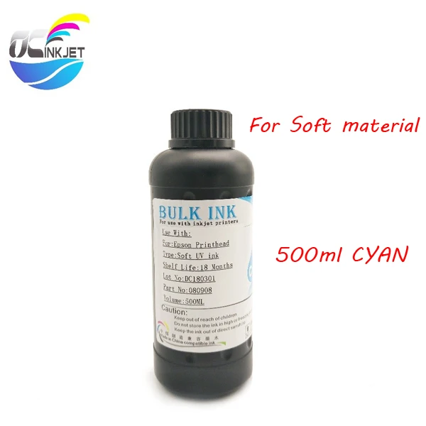 Cyan(Soft) Ocinkjet 500 мл светящиеся в ультрафиолетовом свете чернила для Epson 1390 1400 1410 1430 1500 W UV планшетный принтер для DX4 DX5 DX6 DX7 окружающей среде, печатные головки подходят для мягких и твердых - Цвет: Cyan(Soft)